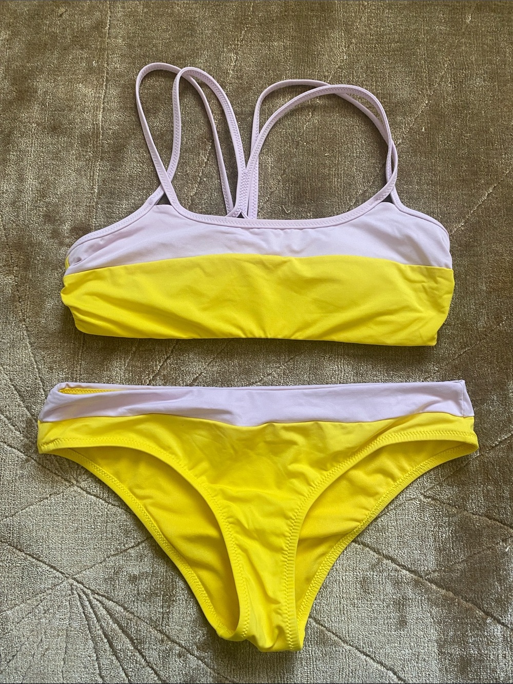 Athleta Yellow and Light Pink Colorblock Bikini Set